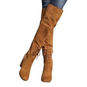 Anthropologie Elysess Camel Lace-Up Tall Boots